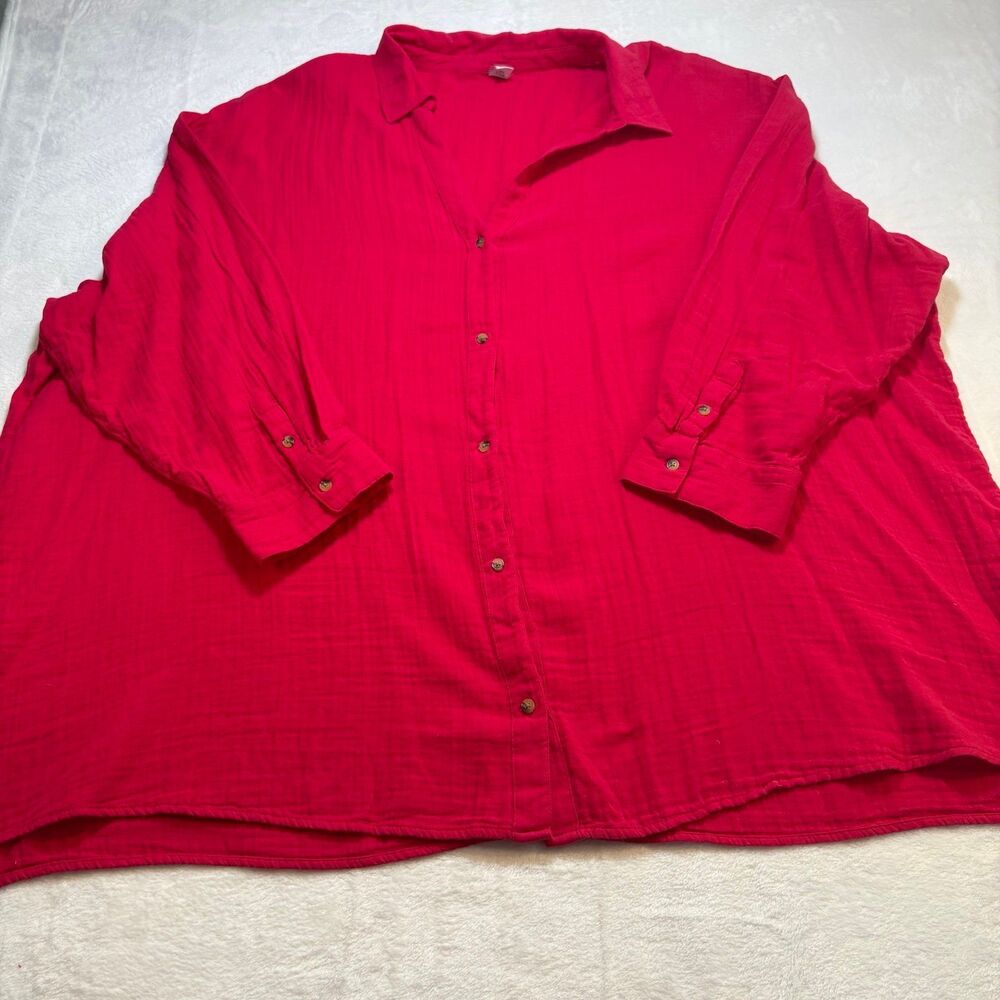 Old Navy 100% Cotton Gauze Button Front Tunic Top Womens 4X Pink